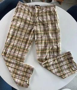 Abercrombie & Fitch Pants Men's 36x31.5 Green Yellow Red Plaid Cotton Casual - Picture 1 of 7