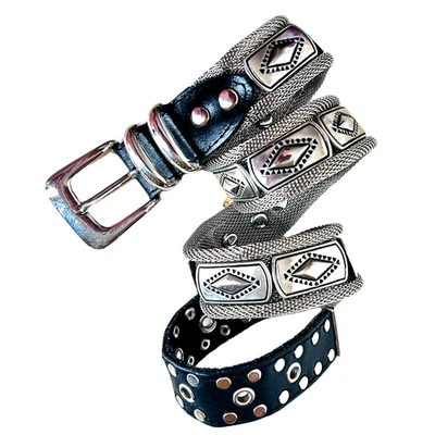 Metal Mesh Concho Belt Womens S/M Black Leather Ends Studded Western - Image 1 of 4