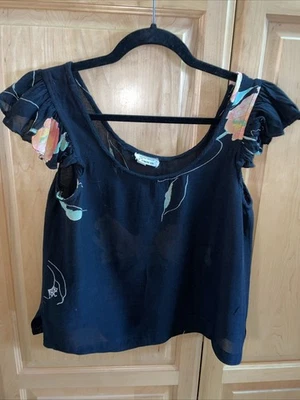 Nichole Miller de colección para P.J. Walsh lino y algodón negro con floral talla 8 Foto 1 de 4