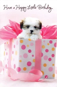 Cute BIRTHDAY Card FOR GIRL, Puppy Dog in Pink Gift Box by American Greetings +✉ - Picture 1 of 5