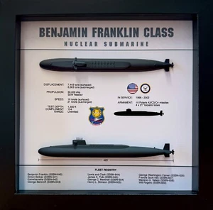 Benjamin Franklin Class, Submarine Memorial Display Shadow Box, 9" x 9", Black - Bild 1 von 4