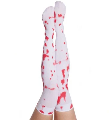 KARNEVALSTEUFEL Blutige Horror-Overknees Halloween weiße Strümpfe Blutstropfen Blut 125633613