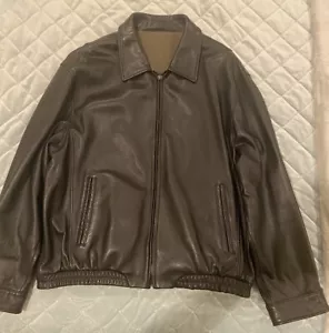 Men’s Black/Brown Reversible Soft Leather Bomber Jacket with Zipper Size 2XL - Picture 1 of 8