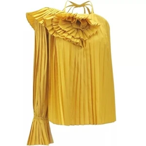 One Shoulder Flare Pleated Sleeve Top - Picture 1 of 3