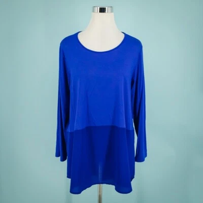 Cómodo Top Túnica Semi Transparente Manga Larga Cuello Redondo Azul Talla Mediana M EE. UU.  Foto 1 de 4