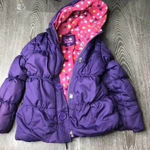 Purple Platinum Girls Size 7/8 Waist Puffer Jacket Pockets Hood Zipper EUC - Picture 1 of 10
