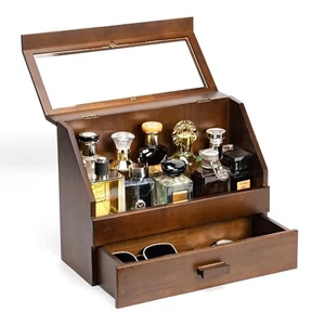 Cologne Organizer for Men, Wood Perfume Organizer Storage with Drawer & Acryl... - Picture 1 of 7