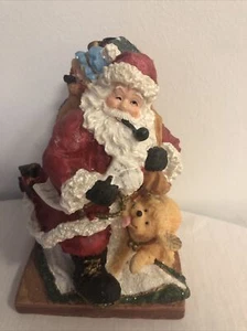 Vintage Resin Santa Figurine With Dog Display by Three Hands Corp Bag Of Toys 8” - Picture 1 of 7