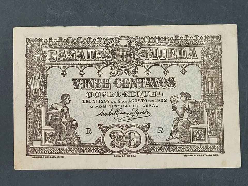 PORTUGAL EMERGENCY PAPER MONEY VINTE CENTAVOS 1922 CASA DA MOEDA - Image 1 of 4