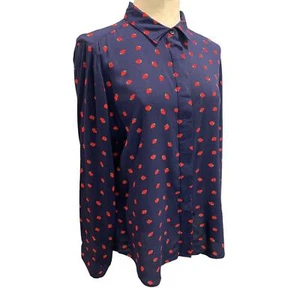 Medium Per Se Womens Button Up Shirt Strawberry Print Blouse Rayon - Picture 1 of 11