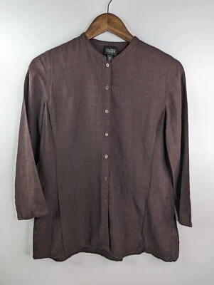 Eileen Fisher Petite Brown Top Tunic Linen Blend Button 3/4 Sleeves Women's PP - Image 1 of 4