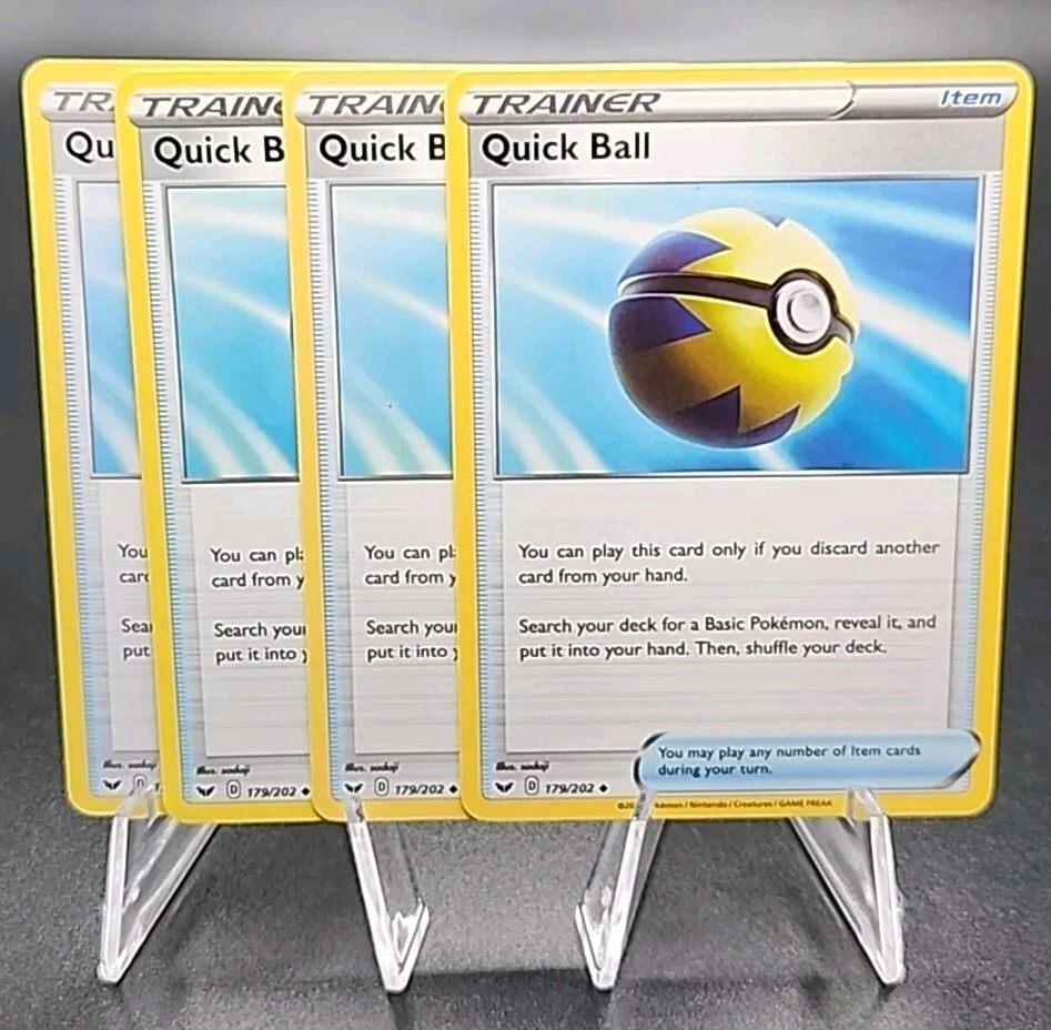 Pokemon Quick Ball x4 Playset Trainer Card 179/202 Sword Shield Base Set - Image 1 of 1
