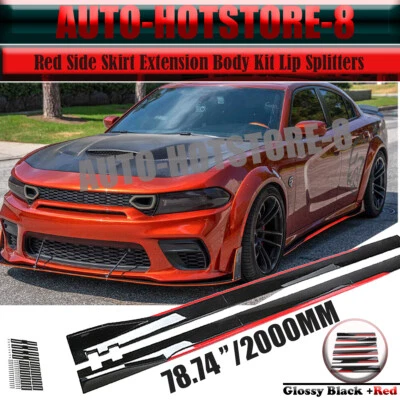 For Dodge Attitude 78.7" Red Side Skirt Extension Body Kit Lip Splitters - Imagem 1 de 4