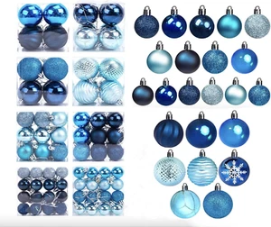 100PCS Shatterproof Blue Christmas Ornament Set - Glitter Balls for Tree Decor a - Picture 1 of 9