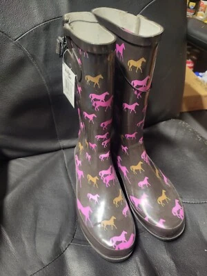 Niñas Western Chief Botas de Goma Talla 7 Lindas Caballos Espresso - NUEVAS Envío Gratuito Foto 1 de 4