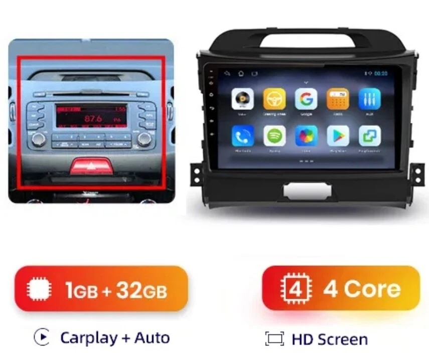 RADIO 2 DIN PER KIA SPORTAGE 3  BLUETOOTH USB WI-FI NAVIGATORE GPS 1/32 CARPLAY  - Immagine 1 di 4