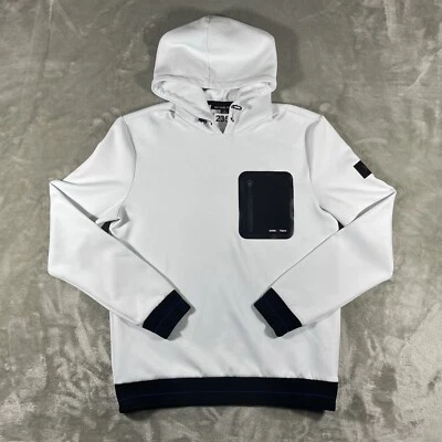 Michael Kors Hoodie Mens Medium White Sweatshirt Logo Zip Pocket Tech Sweater - Image 1 of 4