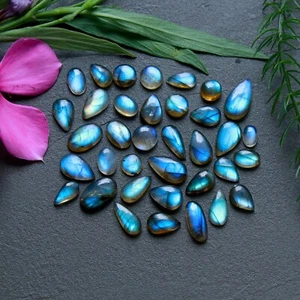 Lote de 36 piedras preciosas sueltas cabujón de labradorita natural de 57 quilates 7x14-4x6 mm #R-12193 - Imagen 1 de 7