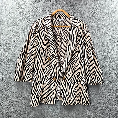 Rockmans Womens Jacket Size 12 Black Beige Animal Print 3/4 Sleeve Open Front - Image 1 of 4