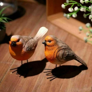 2 STCK. Harz Robin Vogel Gartenornament Terrassentür Teich Weihnachten Figur Dekor - Bild 1 von 7