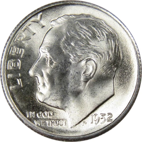 1952 S Roosevelt Dime BU Uncirculated Mint State 90% Silver 10c US Coin Cover