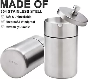 Car Ashtray Portable Ashtray Stainless Steel Smokeless Ash Tray with Lid Outdoor - Picture 1 of 8