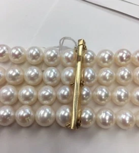 4 Strand  7.5mm Culture Freshwater Pearl Bracelet 7” 14k Clasp - Picture 1 of 1