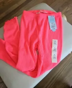 Pair of Girls' Cozy Rib Leggings - Cat & Jack Neon PINK SMALL 6/7 - Picture 1 of 4