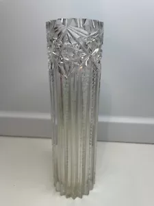 VINTAGE GESCHLIFFENES GLAS ZYLINDER VASE 8" HOCH STERN PAAR CHIPS - Bild 1 von 15