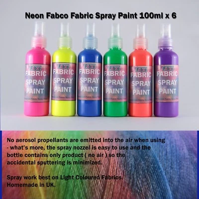 Neon Stoff Sprühfarbe 100ml x 6 - für Textilkleidung & KUNST - Bild 1 von 2
