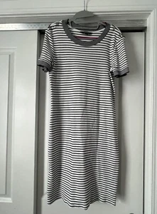 Lauren Ralph Lauren T-Shirt Dress Black White Striped Short Sleeve Cotton Sz L - Picture 1 of 18