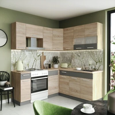 Küchenzeile Eckküche Winkel Küche Einbauküche ALINA Sonoma Eiche 180x190 cm - Bild 1 von 4