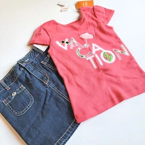 Gymboree Girls 5 Palm Beach Paradise Vacation Tee Shirt Denim Skort Set NWT - Picture 1 of 4