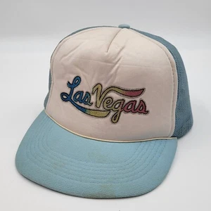 Vintage Las Vegas Rainbow Glitter Logo Blue Mesh Foam Snapback Trucker Hat Cap - Picture 1 of 8