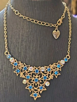 COLLAR BETSEY JOHNSON AB Cristales Aurora Boreal y Estrás Azul Estrellas Doradas Foto 1 de 4