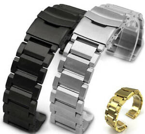 Stainless Steel 25mm Metal Replacement Watch Band Strap Double Locking Clasp #25