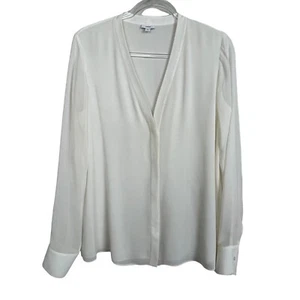Vince Ivory 100% Silk Blouse V-Neck Button Up Long Sleeve Size 8 Shirt Old Money - Picture 1 of 5
