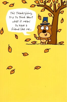 Funny Happy Thanksgiving Thankful Friend Pilgrim Bear Carlton Greeting Card - Image 1 of 3