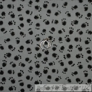 BonEful FABRIC FQ Cotton Quilt Gray Black Bear Paw Print Log Cabin Boy Scout VTG - Picture 1 of 14