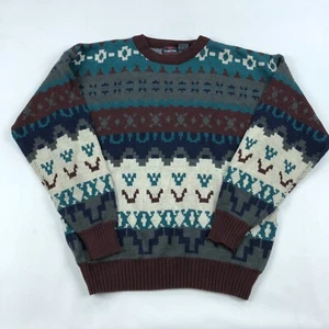 Vintage 90s Fair Isle Pattern Sweater Mens Medium Pullover Grandpa - Picture 1 of 10