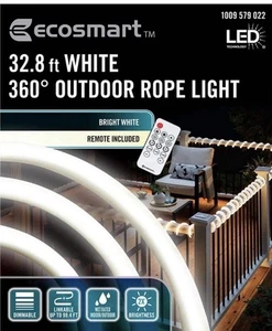 Ecosmart 32.8 ft. Bright White Outdoor LED Dimmable Linkable Rope Light - Picture 1 of 3