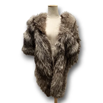 Vintage Genuine Silver Fox Shawl Wrap Stole Brown Gray Fur Wedding Bridal *READ* - Image 1 of 4