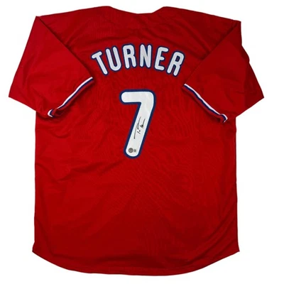 Autographed/Signed Trea Turner Philadelphia Red Baseball Jersey Beckett BAS COA - Image 1 of 4