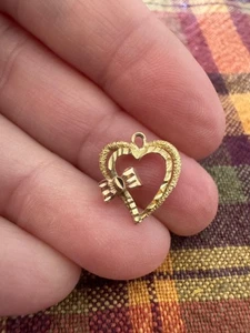 Estate 14k OR yellow & rose gold heart with bow charm .6 grams READ - Picture 1 of 6