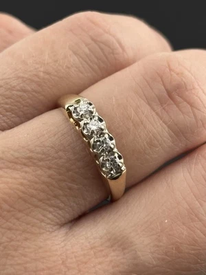 Cabezas Ilusión Banda Diamante Oro Amarillo 14k Estate Talla 6.5 Aniversario Boda Foto 1 de 4
