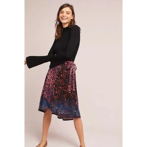 Anthropologie MAEVE Knit Faux Wrap Skirt Floral Paisley Elastic Waist Small - Picture 1 of 15