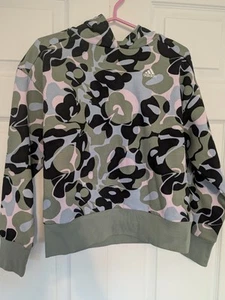 Adidas Girls Gradient Fleece Pullover Hoodie, Silver Green Camo Size L (14) NWT - Picture 1 of 9