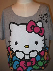 HELLO KITTY Women's Junior  TOP T-shirt SHIRT Tee  M L Grey Bow Kimono   - Picture 1 of 4