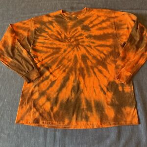 custom tie dye fruit of the loom long sleeve t shirt orange adult XL