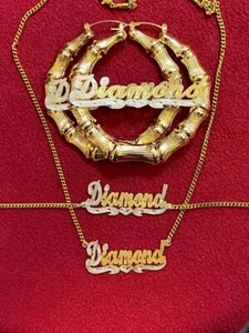 personalized name bamboo earrings bracelet necklace set (3 inch bamboo) - Picture 1 of 1